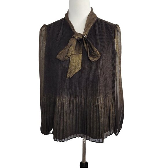 Nanette Lepore Shimmery Black and Gold Blouse Size Small - Picture 1 of 16